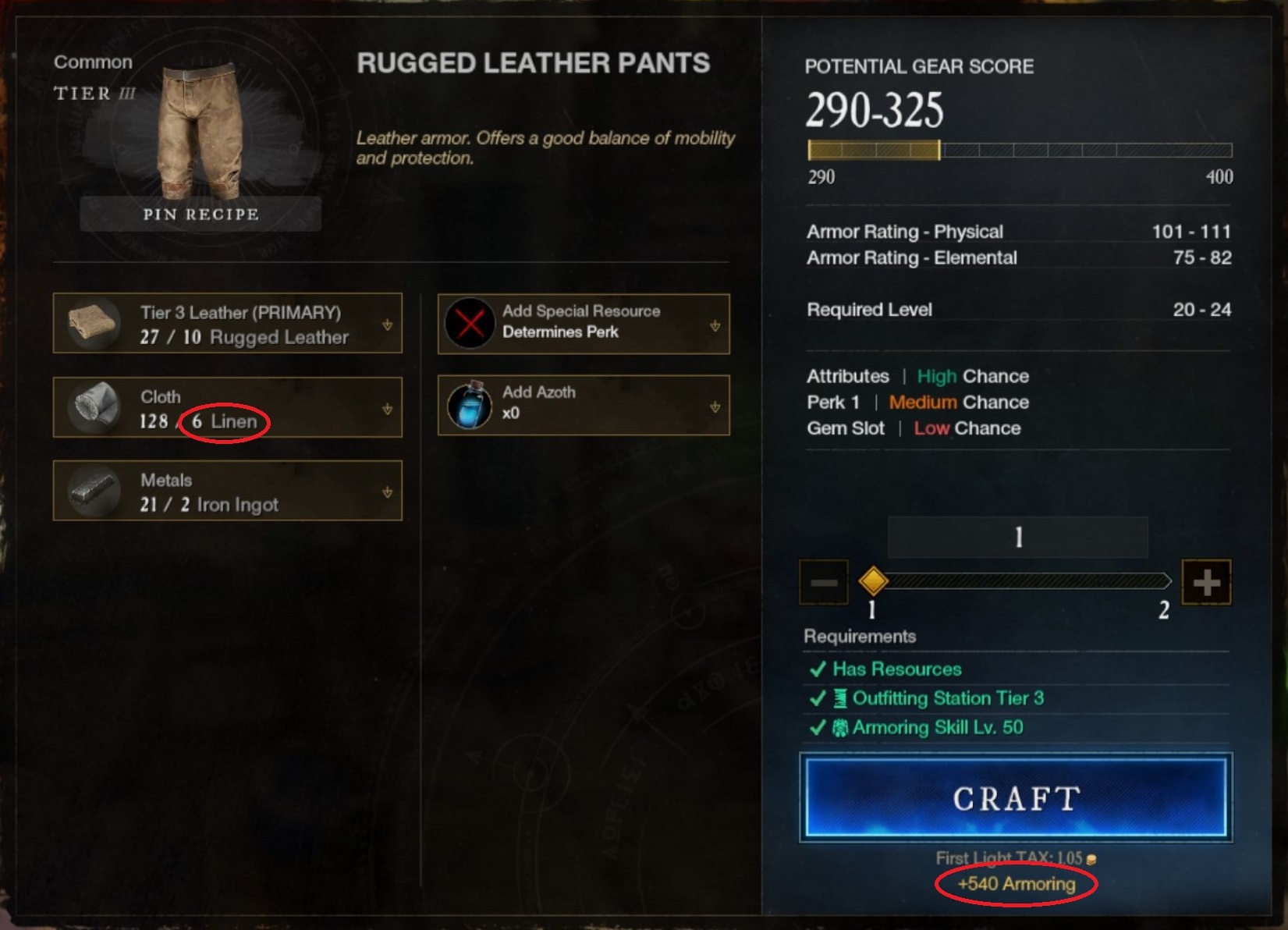 Best Way To Level up Armoring in New World - tier 3 pants with tier 2 cloth